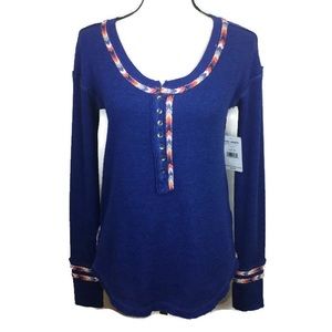 FREE PEOPLE Rainbow Thermal Top XS Blue